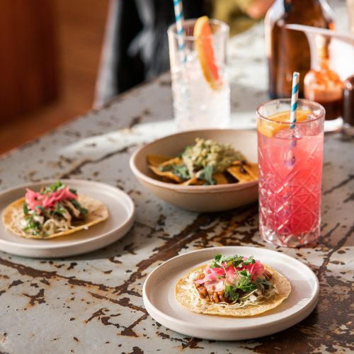 handmade tacos and a paloma cocktail